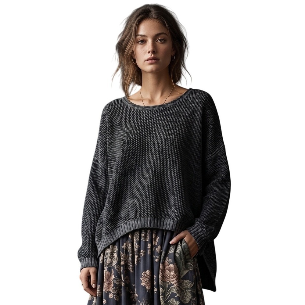 PLANET by Lauren G High-Low Sweater OSFA Cotton Waffle Knit Oversized $288